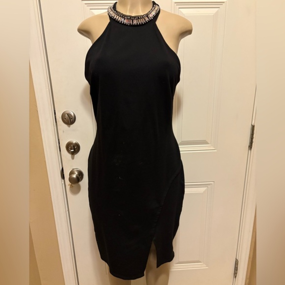 Charlotte Russe Black Halter Slit Bodycon Dress